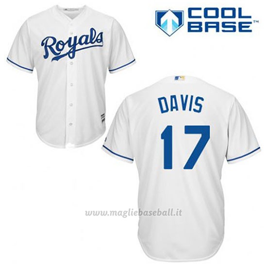 Maglia Baseball Uomo Kansas City Royals Wade Davis 17 Bianco 1ªCool Base